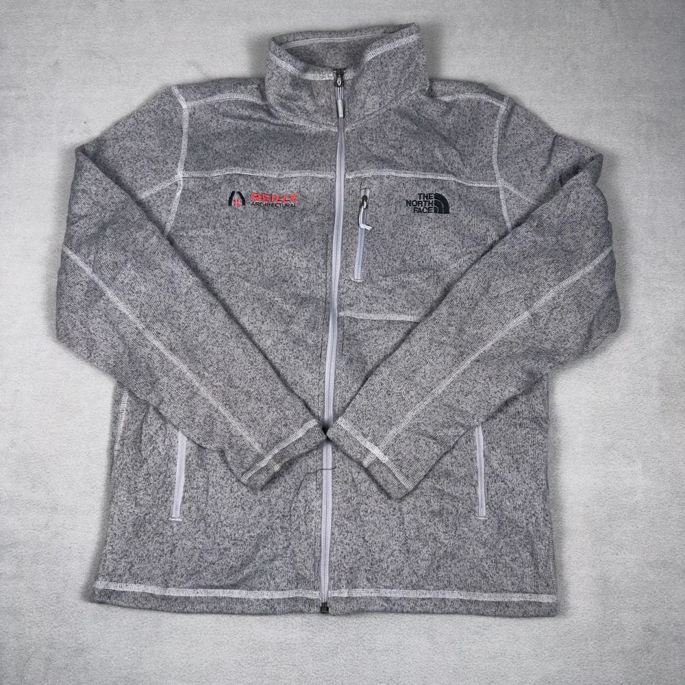 The North Face Gordon Lyons Full Zip Fleece Jacket Mens L Grey Heather Knit